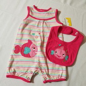 Jumping Beans 3-6 Months summer fish romper bib set NWT